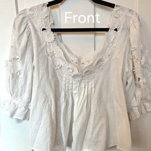 Free People White Floral Applique Women's Top